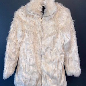 White Zip-Up Faux Fur Coat